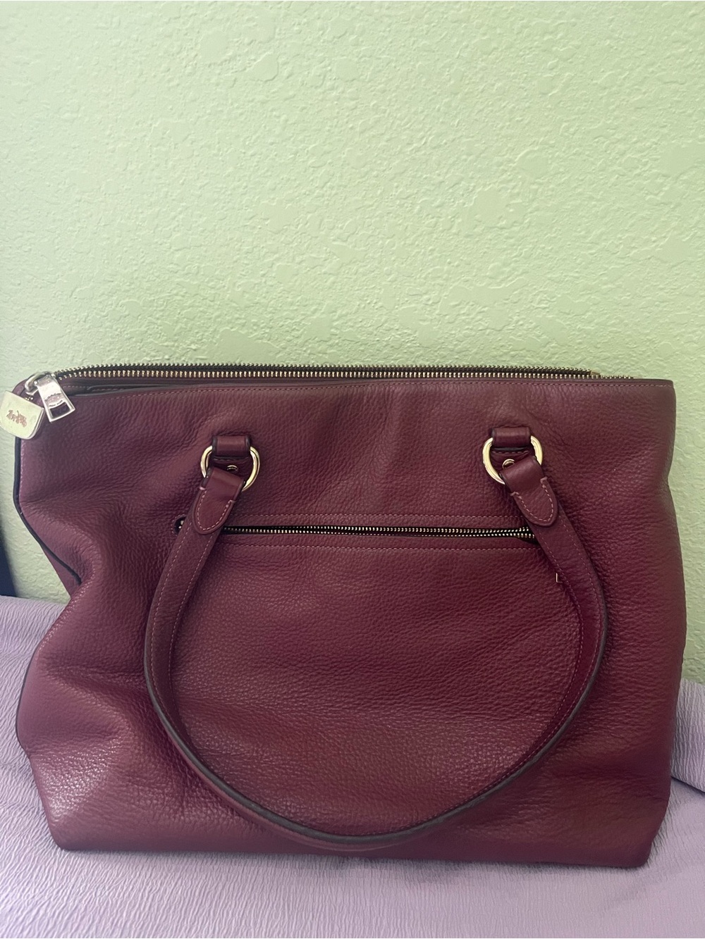 Coach pebbled leather burgundy satchel - Picture 2 of 6